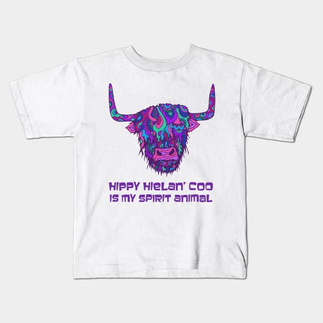 Highland Cow Spirit Animal Kids T-Shirt by TimeTravellers